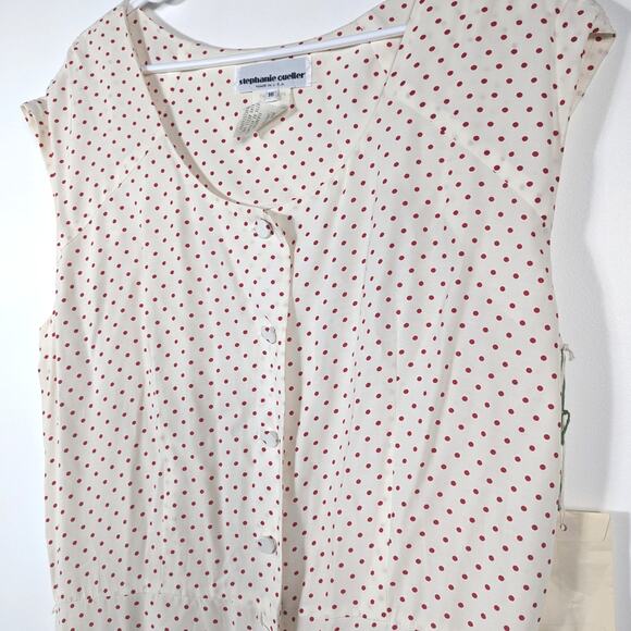 Vtg Stephanie Queller Dress Women's Sz 16 Large Cream Red Polka Dot Classic - Picture 2 of 8